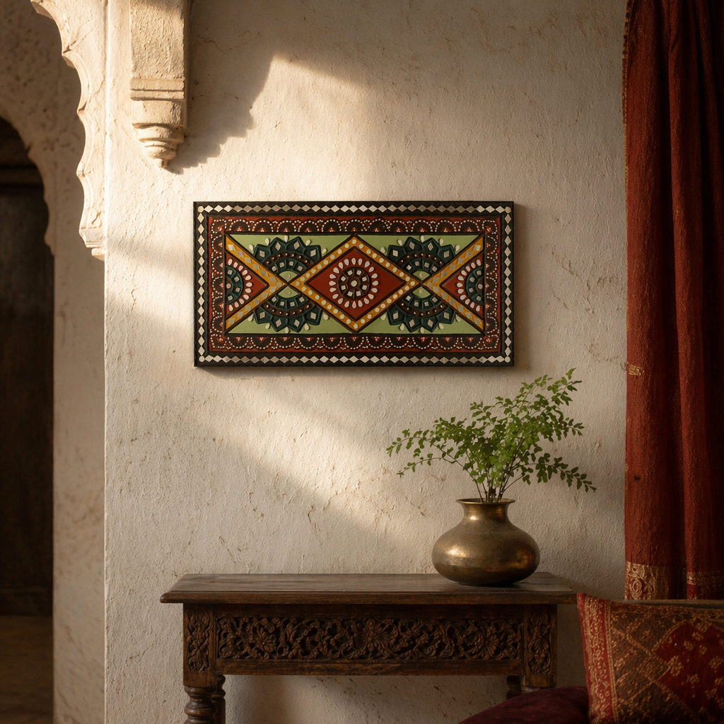 Lippan Wall Panel Forest Green and Earth Brown, The Art Wall. Handmade in India by House of Taraasha.