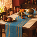 Madur Blue Handwoven Grass Runner, 4-Seater, The Gathered Table. Handmade in India by House of Taraasha.