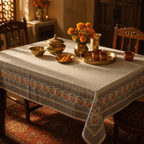 Royal Courtyards Table Cloth Blue and Dusty Pink, The Gathered Table. Handmade in India by House of Taraasha.