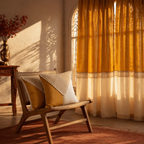 Mustard & Off-White Reversible Cotton Curtain & Cushion Set, The Draped Window. Handmade in India by House of Taraasha.
