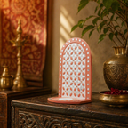 Dusty Pink Lippan Mud and Mirror Tea Light Holder, Still Light. Handmade in India by House of Taraasha.