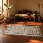 Green and Dusty Pink Royal Courtyards Floral Rug, The Woven Floor. Handmade in India by House of Taraasha.