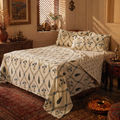 Cypress Blue Hand-Printed Floral Bedsheet, The Linen Room. Handmade in India by House of Taraasha.