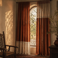 Rust and Off White Reversible Crochet-Border Door Curtain, The Draped Window. Handmade in India by House of Taraasha.