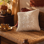 White Crochet Handmade Cotton Cushion Cover, The Living Room. Handmade in India by House of Taraasha.
