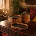 Kashmir Willow Storage Box, Tray & Cutlery Caddy, The Brass Atelier. Handmade in India by House of Taraasha.
