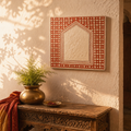 Brick Red Lippan Mirror Kutch Mud and Glass, The Art Wall. Handmade in India by House of Taraasha.