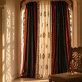 Handwoven & Chintz Sheer Off-White and Navy Curtain Set, The Draped Window. Handmade in India by House of Taraasha.