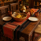 Naga Backstrap-Woven Runner Tangerine and Black, The Gathered Table. Handmade in India by House of Taraasha.