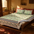 Chintz Aqua, Navy and Peach Bed Cover, The Linen Room. Handmade in India by House of Taraasha.