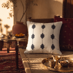 Naga Indigo Bloom Backstrap-Loom Floral Cushion Cover, The Living Room. Handmade in India by House of Taraasha.