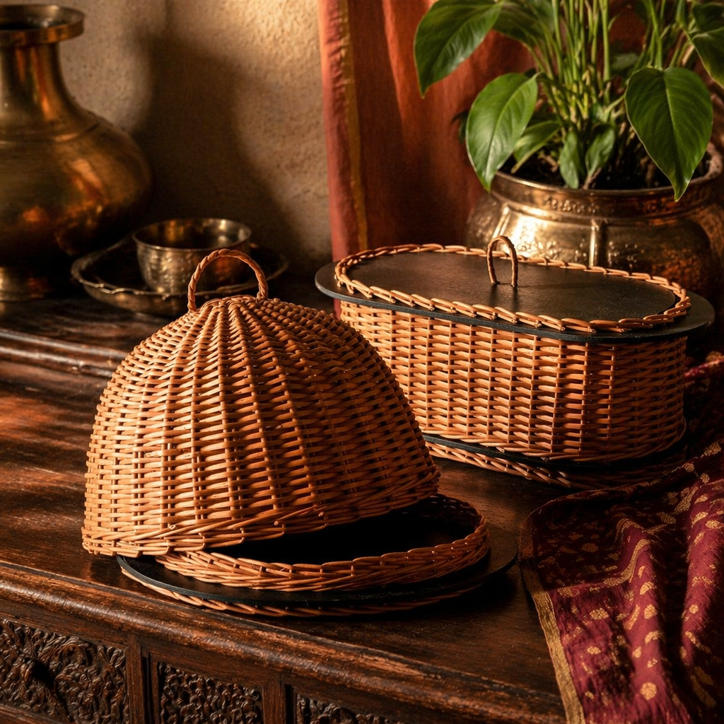 Kashmiri Willow Wicker Cloche & Bread Box, The Wicker House. Handmade in India by House of Taraasha.