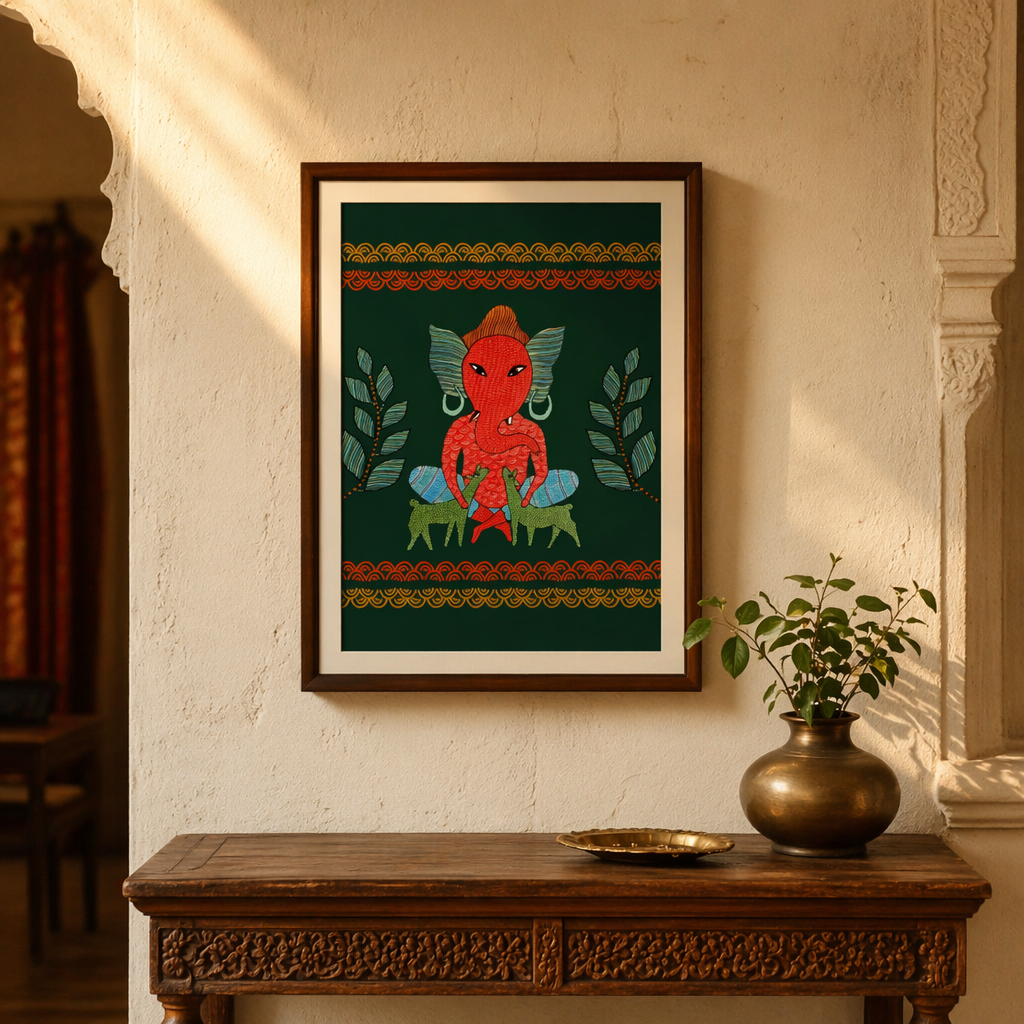 Gond Forest Ganesha Tribal Art Print, The Art Wall. Handmade in India by House of Taraasha.