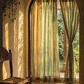 Handwoven Solid Sage and Teal Cotton Door Curtain, The Draped Window. Handmade in India by House of Taraasha.