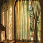 Handwoven Solid Sage and Teal Cotton Door Curtain, The Draped Window. Handmade in India by House of Taraasha.