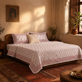 Off-White & Blue Hand-Printed Floral Bedsheet, The Linen Room. Handmade in India by House of Taraasha.