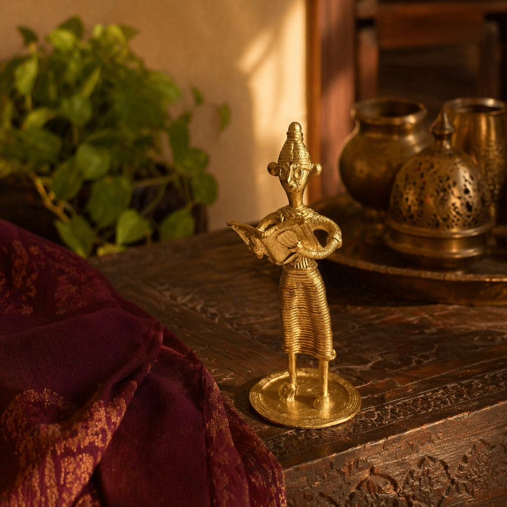 Vidya Dhokra Brass Woman Figurine, The Brass Atelier. Handmade in India by House of Taraasha.