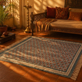 Blue and Dusty Pink Royal Courtyards Floral Rug, The Woven Floor. Handmade in India by House of Taraasha.