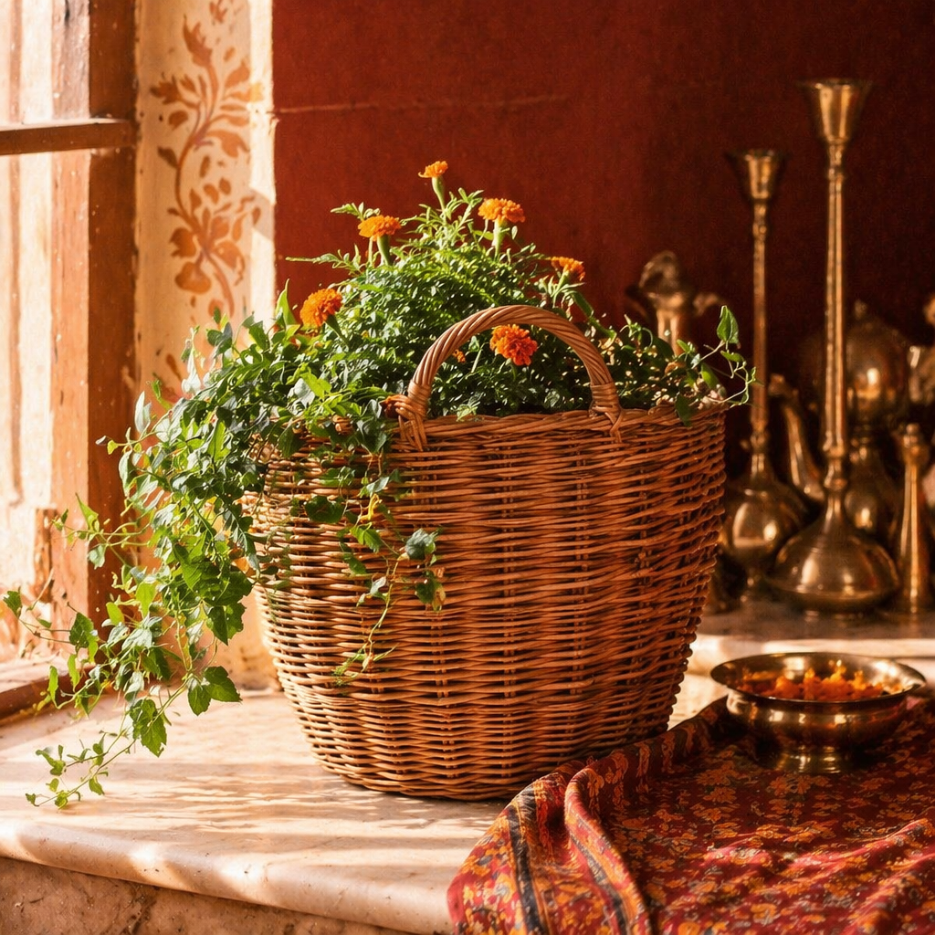 Willow Wicker Indoor Planter Kashmir Valley, The Art Wall. Handmade in India by House of Taraasha.