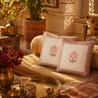 Royal Courtyards Dusty Pink Floral Cotton Cushion Cover, The Living Room. Handmade in India by House of Taraasha.
