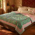 Turquoise & Pink Reversible Jaipuri Razai, The Linen Room. Handmade in India by House of Taraasha.