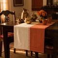 Crochet-Edged Runner Rust and Off-White, The Gathered Table. Handmade in India by House of Taraasha.