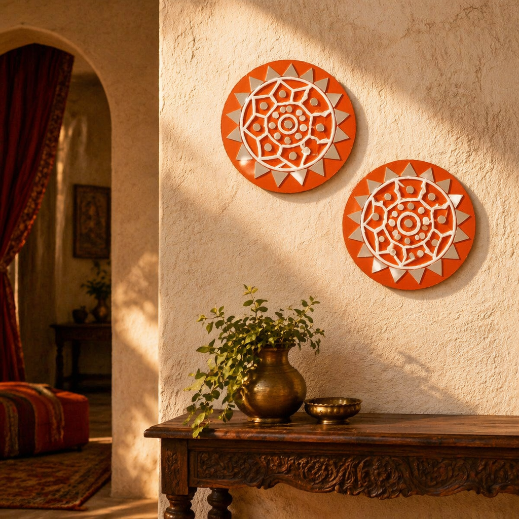 Brick Lippan Mud & Mirror Wall Discs, The Art Wall. Handmade in India by House of Taraasha.