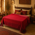 Berry Tones Handwoven Cotton Bed Cover, The Linen Room. Handmade in India by House of Taraasha.