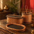 Kashmiri Willow Wicker Bread, Tray & Cutlery Set, The Brass Atelier. Handmade in India by House of Taraasha.