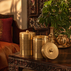 Moradabad Floral-Etched Pure Brass Dabba Pair, The Brass Atelier. Handmade in India by House of Taraasha.