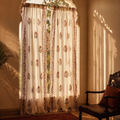 Mulmul Chintz Sheer Off-White, Brick Red and Navy, The Draped Window. Handmade in India by House of Taraasha.