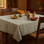 Floral Cotton Hand-Printed 4-Seater Tablecloth, The Gathered Table. Handmade in India by House of Taraasha.