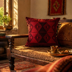 Naga Tribal Backstrap-Woven Red and Black Pattern Cushion Cover, The Living Room. Handmade in India by House of Taraasha.