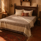 Earthy Brown Handwoven Cotton Bed Cover, The Linen Room. Handmade in India by House of Taraasha.
