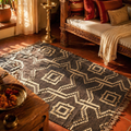 Monochrome Geometric Punja-Woven Jute & Wool Rug, The Woven Floor. Handmade in India by House of Taraasha.