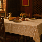 Floral Cotton Hand-Printed 6-Seater Tablecloth, The Gathered Table. Handmade in India by House of Taraasha.