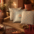 Jaali and Floral Green and Dusty Pink Cushion Cover Set, The Living Room. Handmade in India by House of Taraasha.