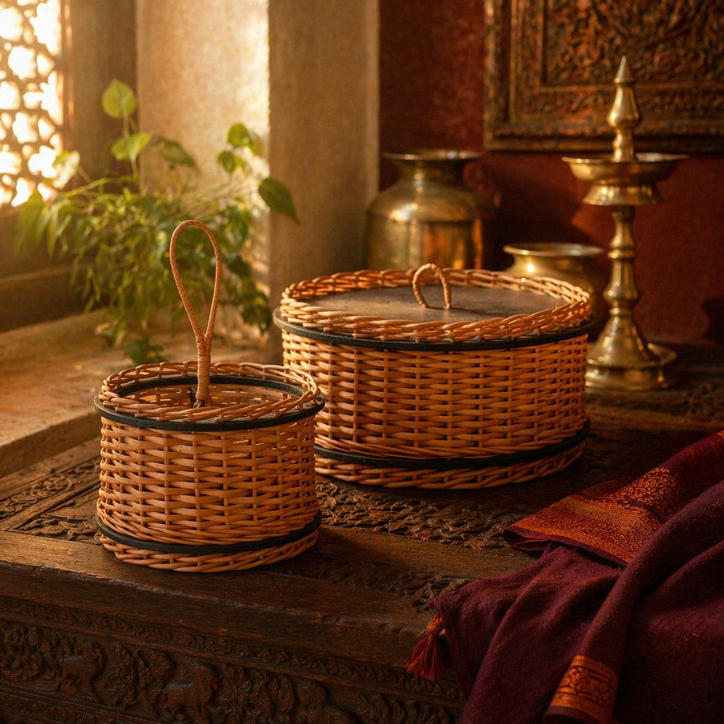 Kashmir Willow Storage Box & Cutlery Caddy, The Wicker House. Handmade in India by House of Taraasha.