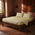 Marigold Sage Green and Off-White Bedsheet, The Linen Room. Handmade in India by House of Taraasha.
