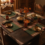 Forest Green Handwoven Grass Table Mat, The Gathered Table. Handmade in India by House of Taraasha.
