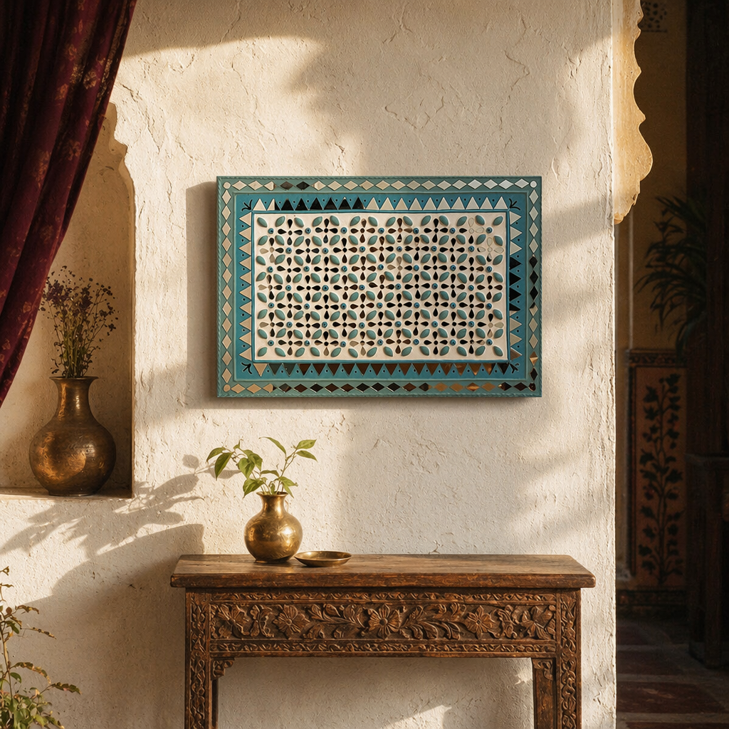Lippan Wall Hanging Ocean Blue and White, The Art Wall. Handmade in India by House of Taraasha.
