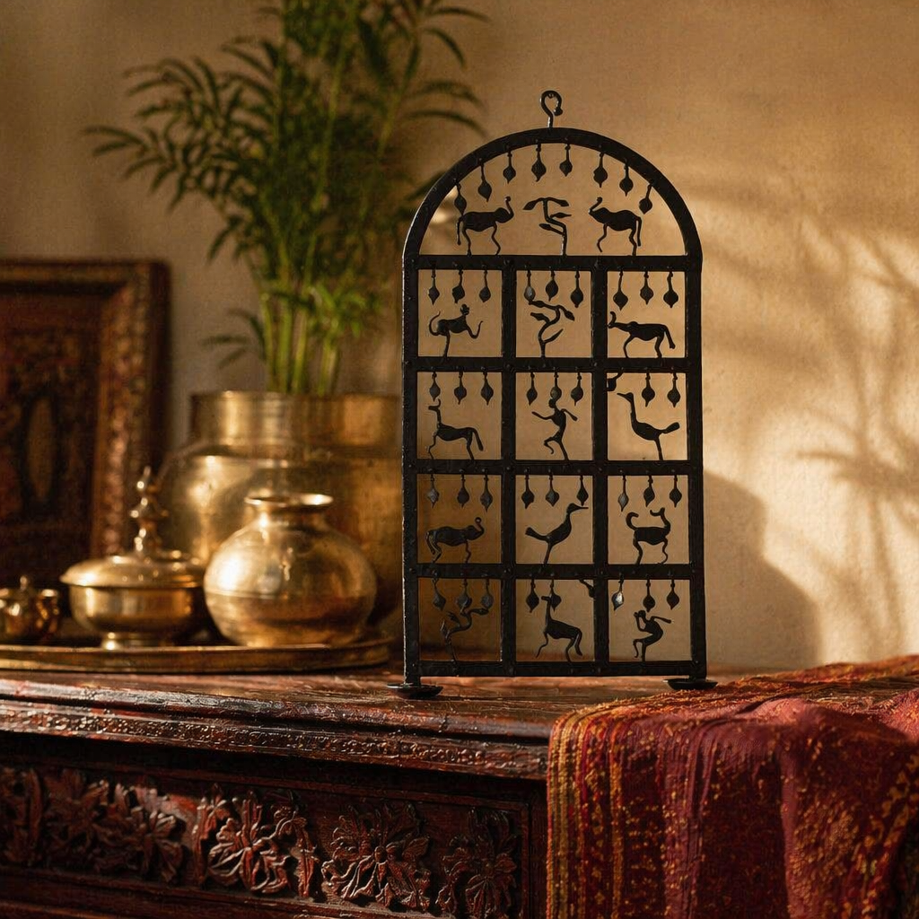 Bastar Forest Wrought Iron Tealight Stand, Still Light. Handmade in India by House of Taraasha.