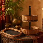 Kashmiri Willow Wicker Fruit Basket & Serving Tray, The Brass Atelier. Handmade in India by House of Taraasha.