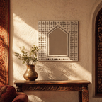 Lippan Hut Mirror White Clay and Glass, The Art Wall. Handmade in India by House of Taraasha.
