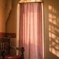 Dusty Pink Stripe Handwoven Semi-Blackout Cotton Curtain, The Draped Window. Handmade in India by House of Taraasha.