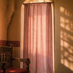 Dusty Pink Stripe Handwoven Semi-Blackout Cotton Curtain, The Draped Window. Handmade in India by House of Taraasha.
