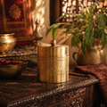 Moradabad Floral-Etched Pure Brass Dabba, Large, The Brass Atelier. Handmade in India by House of Taraasha.