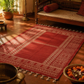 Jaipuri Maroon Hand Block-Printed Cotton Floor Rug, The Woven Floor. Handmade in India by House of Taraasha.