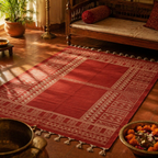 Jaipuri Maroon Hand Block-Printed Cotton Floor Rug, The Woven Floor. Handmade in India by House of Taraasha.