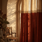 Rust & Off-White Reversible Cotton Curtain & Cushion Set, The Draped Window. Handmade in India by House of Taraasha.